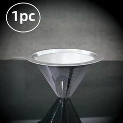 TEMU 1pc Reusable Stainless Steel Pour-over Coffee Filter - Mesh, No Paper Needed, Ergonomic Handle, Use, Rich With High-quality Design, Sleek Metallic Finish, Durable Coffee Accessory