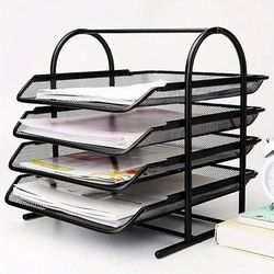 TEMU 4 Tier File Rack Letter File Trays Office Filing Trays Holder Mesh Letter Tray Desk Organiser Paper File Storage Black