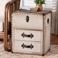 Agatha Vintage Black Canvas 2-Drawer Storage Trunk by Wholesale Interiors INC in Beige (Size ONE SIZE)