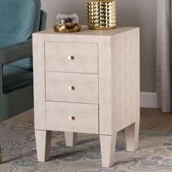 Leyna Modern Beige Faux Shagreen 3-Drawer End Table by Wholesale Interiors INC in Beige (Size ONE SIZE)