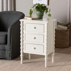 Malinda Classic White Wood 3-Drawer End Table with Spindle Legs by Wholesale Interiors INC in White (Size ONE SIZE)