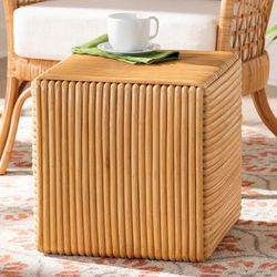 Karina Bohemian Light Honey Rattan Footstool by Wholesale Interiors INC in Light (Size ONE SIZE)