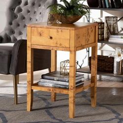 Ghina Modern and Contemporary Natural Light Mappa Real Burl Wood 1-Drawer Nightstand by Wholesale Interiors INC in Light Mappa Burl (Size ONE SIZE)