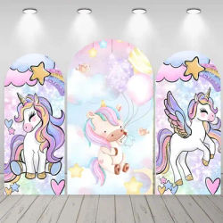 Carousel Rainbow Unicorn Arch Backdrop Custom Children Birthday Party Baby Shower Decoration Arched Cover Photography Background