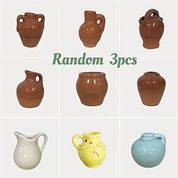 TEMU 3pcs Mini Ceramic Thumb Pot Set - Retro Style, Hydroponic Plants, Dollhouse Decor, Diy Photography Props, And Home Decoration