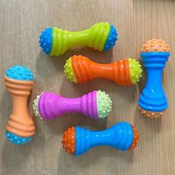 TEMU Interactive Squeaky Dumbbell Dog Toy - Tpr Material, Pattern, Ideal For Small To Medium Breeds, Promotes Play & Exercise