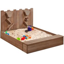 TEMU Yaheetech Wooden Sandbox 134cm X 112.5cm Outdoor Sandbox, Family Beach Entertainment Toy, Fir Wood Sand Pit For Backyard/garden/deck, With Funnel, Chutes, 2 Storage Compartments, Dark Brown