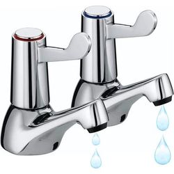 TEMU Bathroom Sink Taps, 2pcs Chrome Plated Copper Body Lever Basin Sink Taps With Metal Knobs - Single Handle 1 Hole Hot Cold Twin Taps Pair Kitchen, Bathroom Sink Mixer