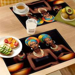 TEMU 4pcs African-inspired Placemats Set - Durable Woven Polyester Table Mats For Kitchen And Dining Decor, Machine Washable Rectangular Mats For Home, Coffee Table, And Universal Holiday Use