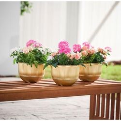 Set of 3 Ribbed Planters by BrylaneHome in Gold