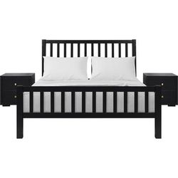 Hampton Wooden Platform Bed in Black, Queen with 2 Nightstands by Camden Isle in Black (Size KING)