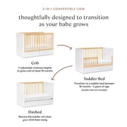Babyletto Bento 3-in-1 Convertible Storage Crib w/Toddler Bed Conversion Kit - White / Natural