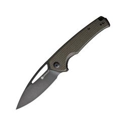 SENCUT Mims Flipper Folding Knife 3.48inch Black 9cr18mov Drop Point Plain Edge Blade Dark Green Canvas Micarta Handle - S21013-3