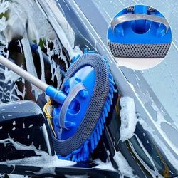 TEMU Microfiber Car Wash Brush With Extendable Handle - Soft Scratch-free Chenille Mitt, Adjustable Length For Efficient Auto Detailing And