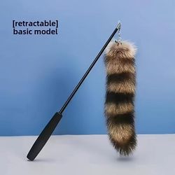 TEMU Interactive Cat Teaser Toy, Nylon Strip Pattern, All Breed Sizes, No Battery Needed, Plush Teasing Stick With Fur Tail For And Boredom