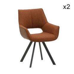 Set di 2 sedie in similpelle marrone, tessuto terracotta e gambe nero