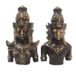 Rama and Sita,'Hand Made Rama and Sita Bronze Sculptures (Pair)'