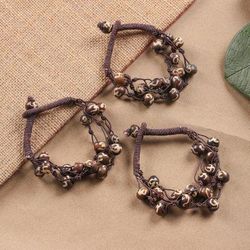 Boho Om,'Om-Themed 3-Piece Brown Beaded Bracelet Set Made in India'
