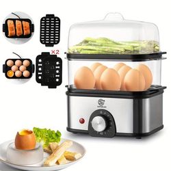 TEMU Superlex 2-tier Egg Cooker Stainless Steel For Up To 16 Eggs, Electric Steamer, With Time Setting For Hardness Adjustment, 60-min Timer, Automatic Shut-off Overheating Protection