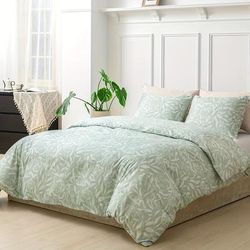 TEMU Double Duvet Cover Sets Bedding Set Reversible, Spring Quilt Cover Duvet Cover Set With Pillowcases Microfiber, Gifts For Mom Bedroom Decor (plants, Sage Green, Double 200 X 200cm), Conworld