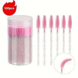 TEMU 100pcs Clear Eyelash Set, Mascara Wands, Eyebrow Brushes, Lash Separator Tools, Makeup Brushes With Storage Container, Unscented, No Power Or Battery Needed