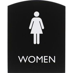 Lorell 02674 Restroom Sign, 1 Each, Women Print/Message, 6.8" x 8.5" Height, Rectangular Shape, Easy Readability, Braille, Plastic, Black LLR02674