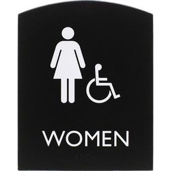 Lorell 02675 Restroom Sign, 1 Each, Women Print/Message, 6.8" x 8.5" Height, Rectangular Shape, Easy Readability, Braille, Plastic, Black LLR02675