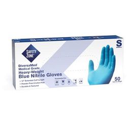 The Safety Zone GNEPSM5T8 12" Powder Free Blue Nitrile Gloves - Small Size - Blue - Box of 50