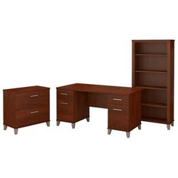 Bush Business Furniture Somerset 60"w Office Computer Desk With Lateral File Cabinet And 5 Shelf Bookcase, Hansen Cherry, Standard Delivery
