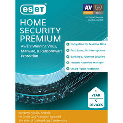 Eset Home Security Premium Software, 2024, For 5 Devices, 1-Year Subscription, Android/windows/mac, Download