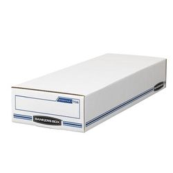 Bankers Box Stor/file Check/deposit Slip Storage Box With Flip-Top Closure, 24" X 9" X 4", 60% Recycled, White/blue