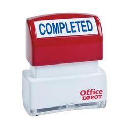Office Depot Brand Pre-Inked Message Stamp, "completed", Blue