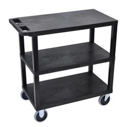 Luxor E-Series Plastic Cart, 3-Shelves, Heavy Duty, 36 1/4"h X 35 1/4"w X 18"d, Black
