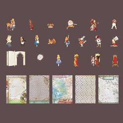 TEMU 25-pack Vintage Rabbit & Teapot Girl Pattern Paper Pack, Hard Card Collage Material For Junk Journal Scrapbooking, Diy Diary Decor Supplies