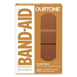 BAND-AID OurTone Adhesive Bandages, BR45, 2.25 x 0.63; 3 x 0.75; 3 x 1, Light Brown, 30/Pack (JOJ119585)