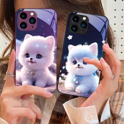 Cute Little Dog Green For IPhone 16 Pro Max 15 Pro 14 13 12 Mini 11 XS Max XR 7 8 Plu SE 2022 Tempered Glass Phone Case