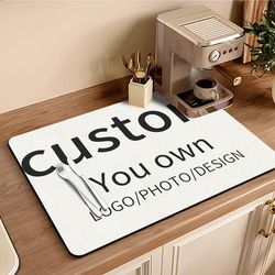 TEMU 1pc Customized Logo And Photo Drain Pad In 4 Sizes - Personalized Absorbent Pad, Kitchen Draining Mat, Coffee Mat, Dish Drying Mat, Tableware Mat, Placemat For Table Coaster, Pat Mat
