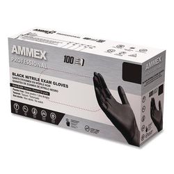 AMMEX Professional Nitrile Exam Gloves, Powder-Free, Small, Black, 100/Box (AXCABNPF42100BX)