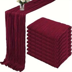 "TEMU 6pcs Elegant Cheesecloth Table Runners, 15.75" Wide X 106" Long - Sage Green, Beige, White, Light -orange, Dark , Polyester Fabric For Weddings, Parties, And Home Decor"
