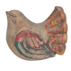 Antique Dove,'Hand Carved Suar Wood Antiqued Dove Sculpture from Bali'