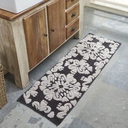 Medallion Collection 100% Cotton 20" X 60" Runner Bath Rug by Brylane Home in Charcoal Natural