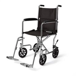 Medline Basic Steel Transport Chair with Permanent Full-Length Arms and Swing-Away Footrests, 300 lb. Capacity, 19" Wide, Chrome, 1 EA (MDS808200)