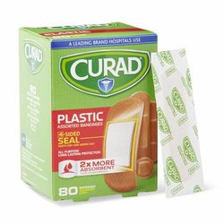 Curad Plastic Adhesive Bandage, Assorted Sizes, 80 Bandages/Box, 1 BX (CUR45157RBZ)