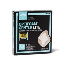 Medline Optifoam Gentle Lite Foam Dressing, 4" x 4" with Border, 10/BX (MSC2844BZ)
