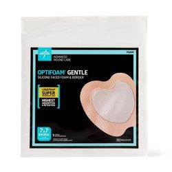 Medline Optifoam Gentle Silicone-Faced Foam Dressing with Liquitrap Super Absorbent Core, 7" x 7", Sacrum, in Educational Packaging, 1 EA (MSC2377EPH)