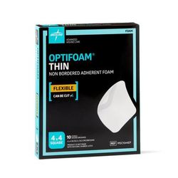 Medline Optifoam Thin Adhesive Foam Dressing, 4" x 4", in Educational Packaging, 10/BX (MSC1544EPZ)