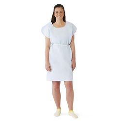 Medline Reinforced Tissue Patient Gown, Tissue-Poly-Tissue, Disposable, Blue, 30" x 42", 50/CS (NON24356)