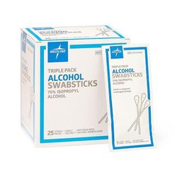 Medline Sterile Alcohol Swabsticks, 3/pk, 25/BX (MDS093810Z)
