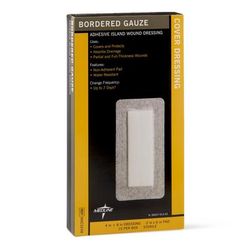 Medline Sterile Bordered Gauze Adhesive Island Wound Dressing, 4" x 8" with 2" x 6" Pad, 150/CS (MSC3248)
