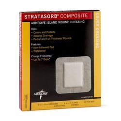 Medline Stratasorb Composite Adhesive Island Wound Dressings, 6" x 6", 100/CS (MSC3066)